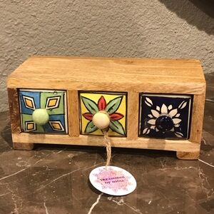 Handcrafted Wood Jewelry Organizer with Colorful Ceramic Drawers
